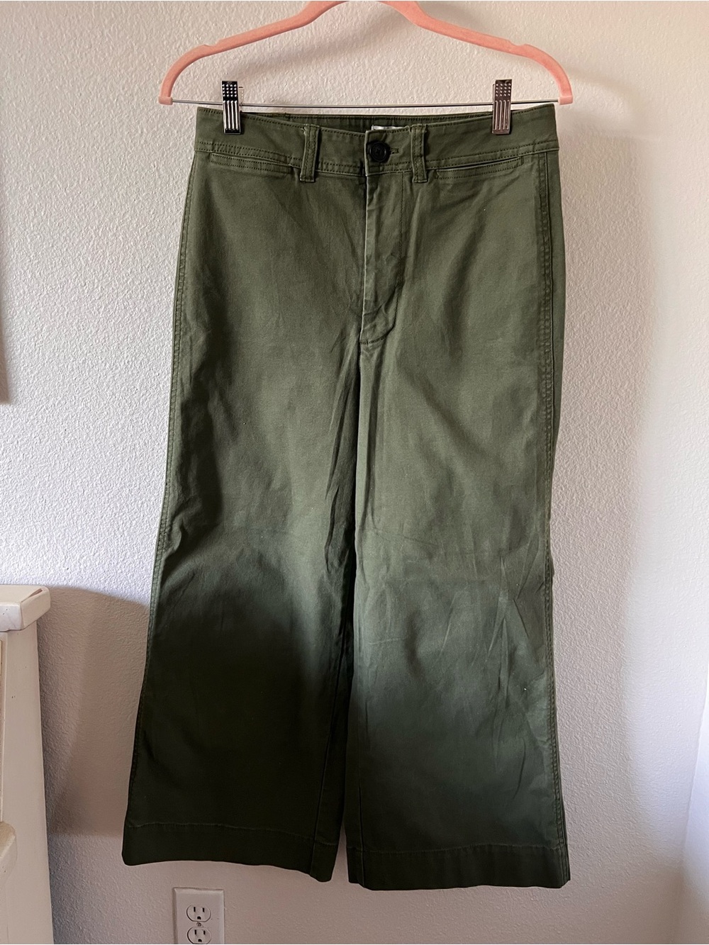 Madewell Wide-Leg Canvas Crop Chino Pants in Olive Green 28